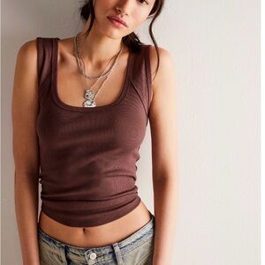 Free People Chocolate Ribbed Scoop Hummingbird Tank